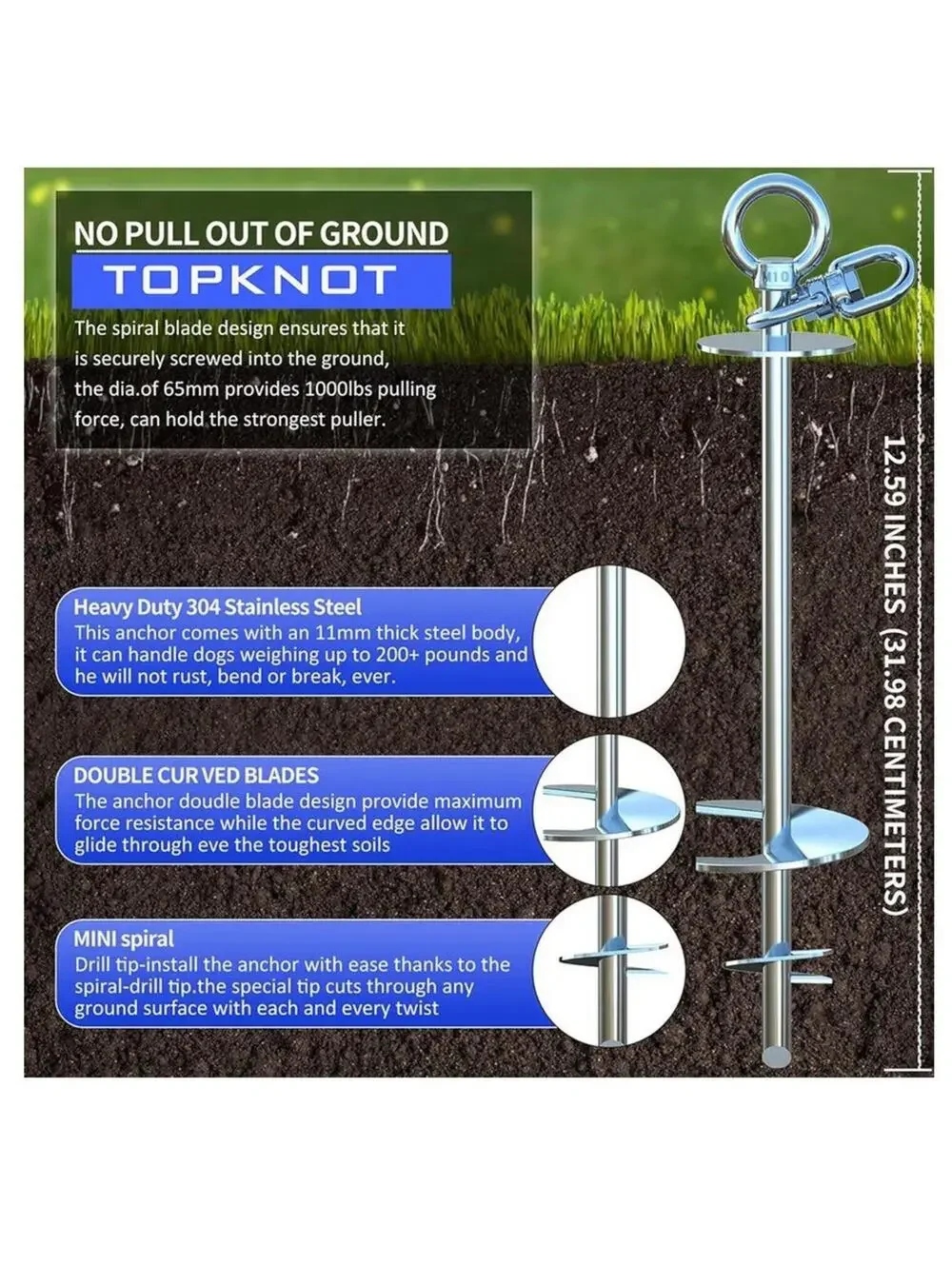 Dog Tie Out StakeHeavy Duty Dog Run- Stainless Steel Stake360° Swivel Dog